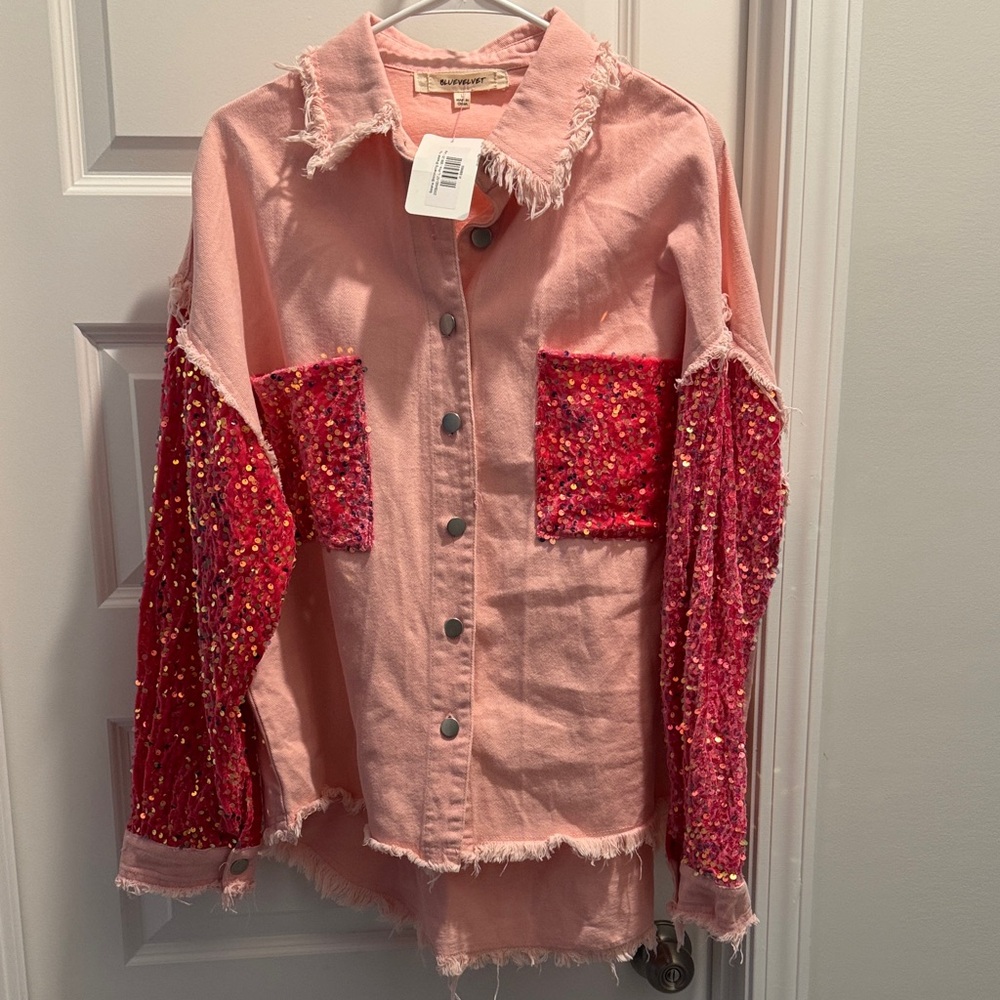 Nili Lotan Pink & Red Embellished Jean Jacket